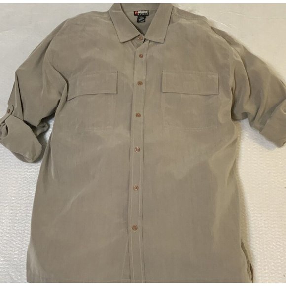 Alpine Design Mens Button Up Shirt Large Solid Green Long Sleeve Roll Tab Resort - Picture 8 of 9
